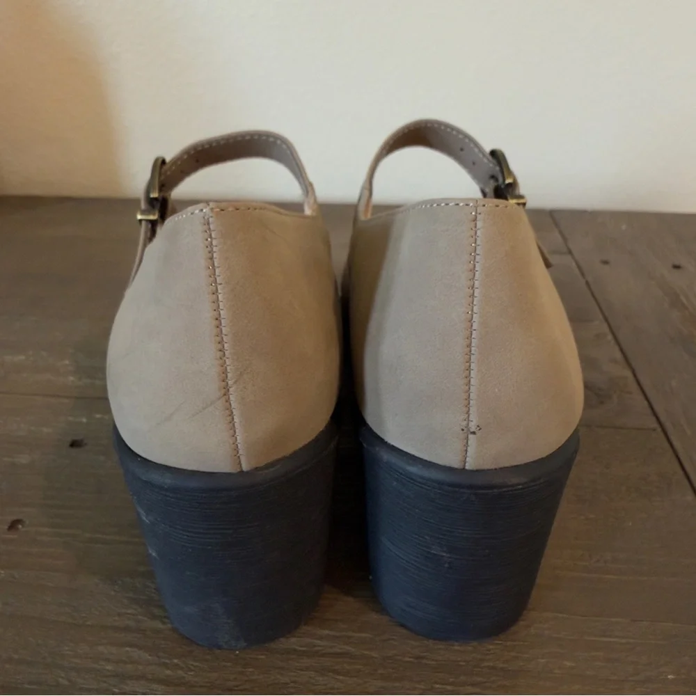 Adore Taupe Mary Jane Wedges with Black Platform